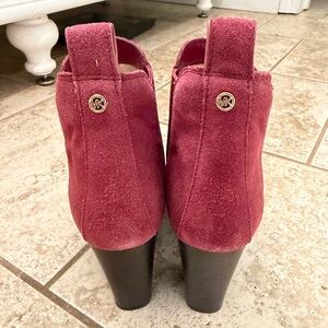 Michael Kors Burgundy Suede Block Heel Ankle Boots